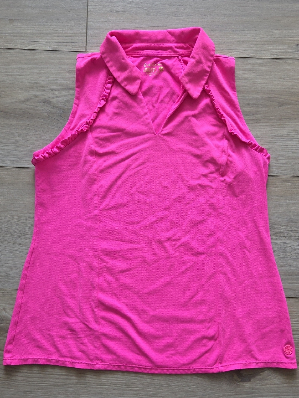 Lilly Pulitzer UPF 50+ Luxletic Martina Polo Top Pink Palms Medium - Picture 3 of 8